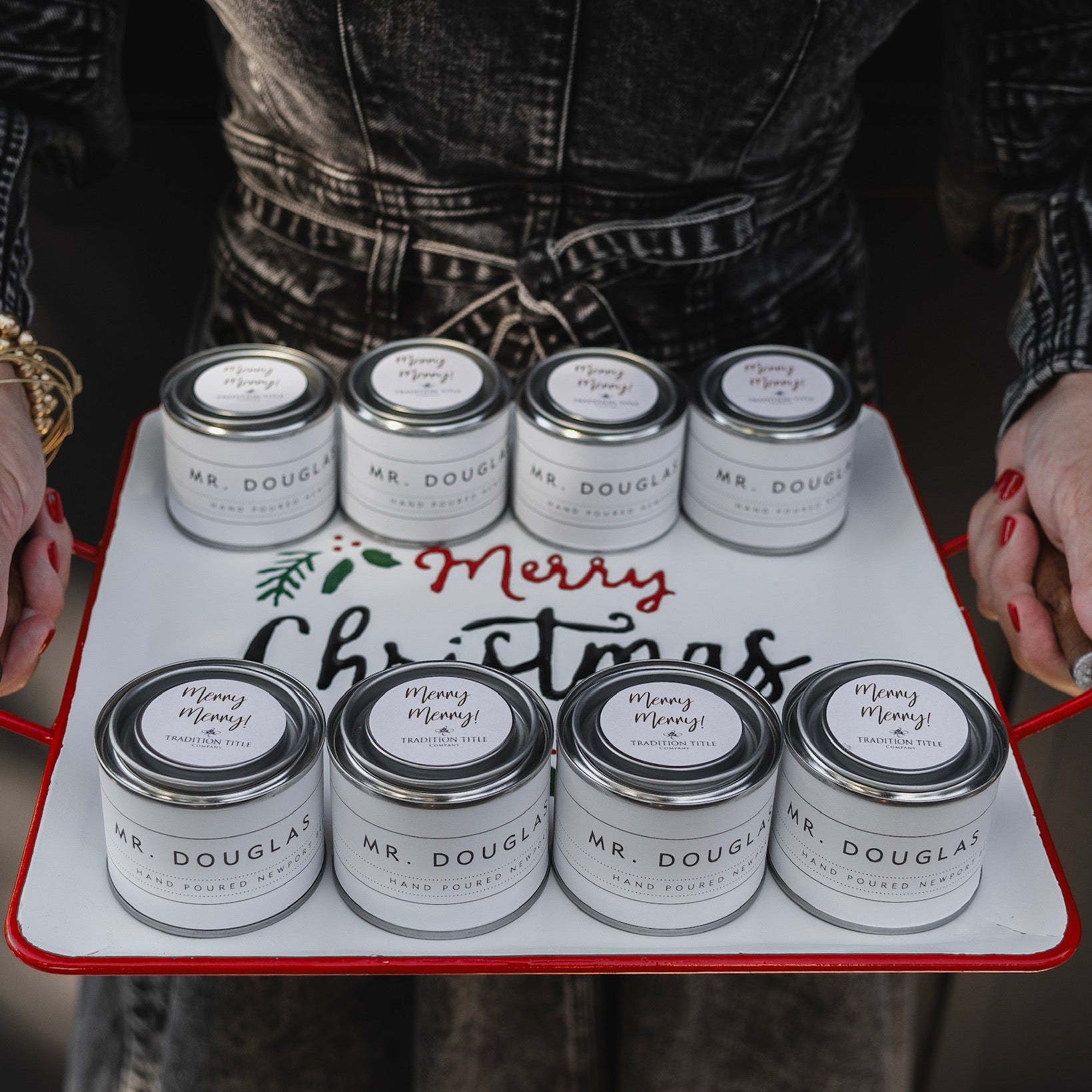 tray of holiday mini candles
