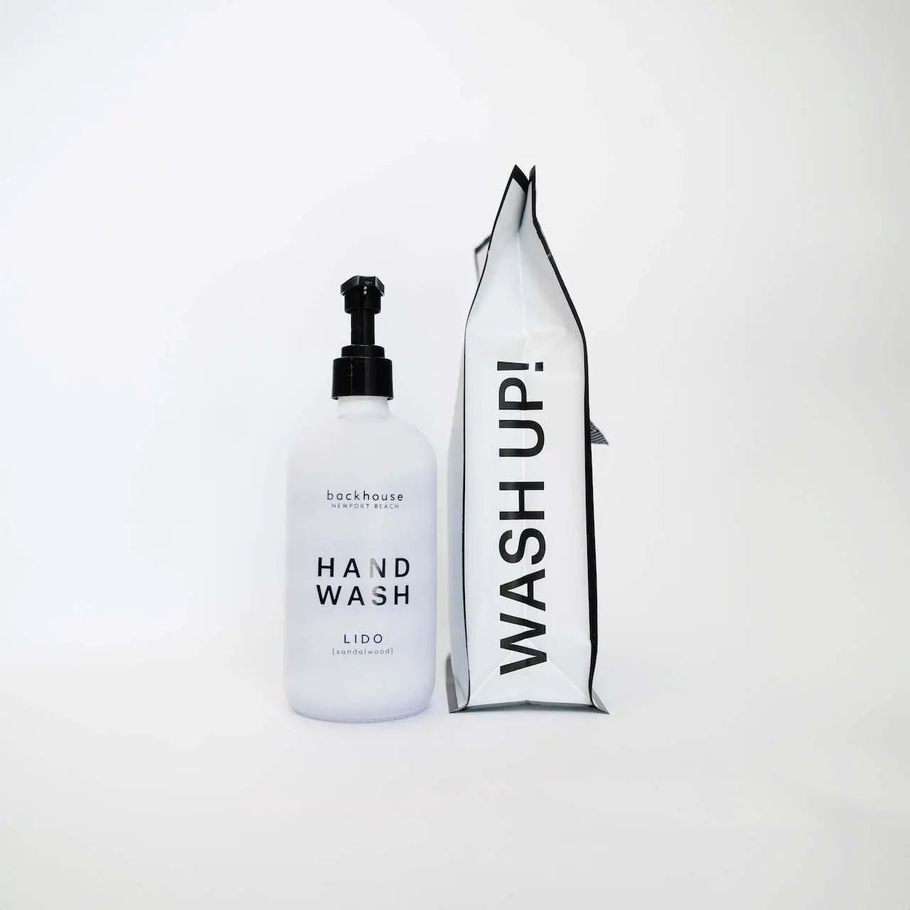 Lido sandalwood hand wash bottle by backhouse displayed against a white background.
