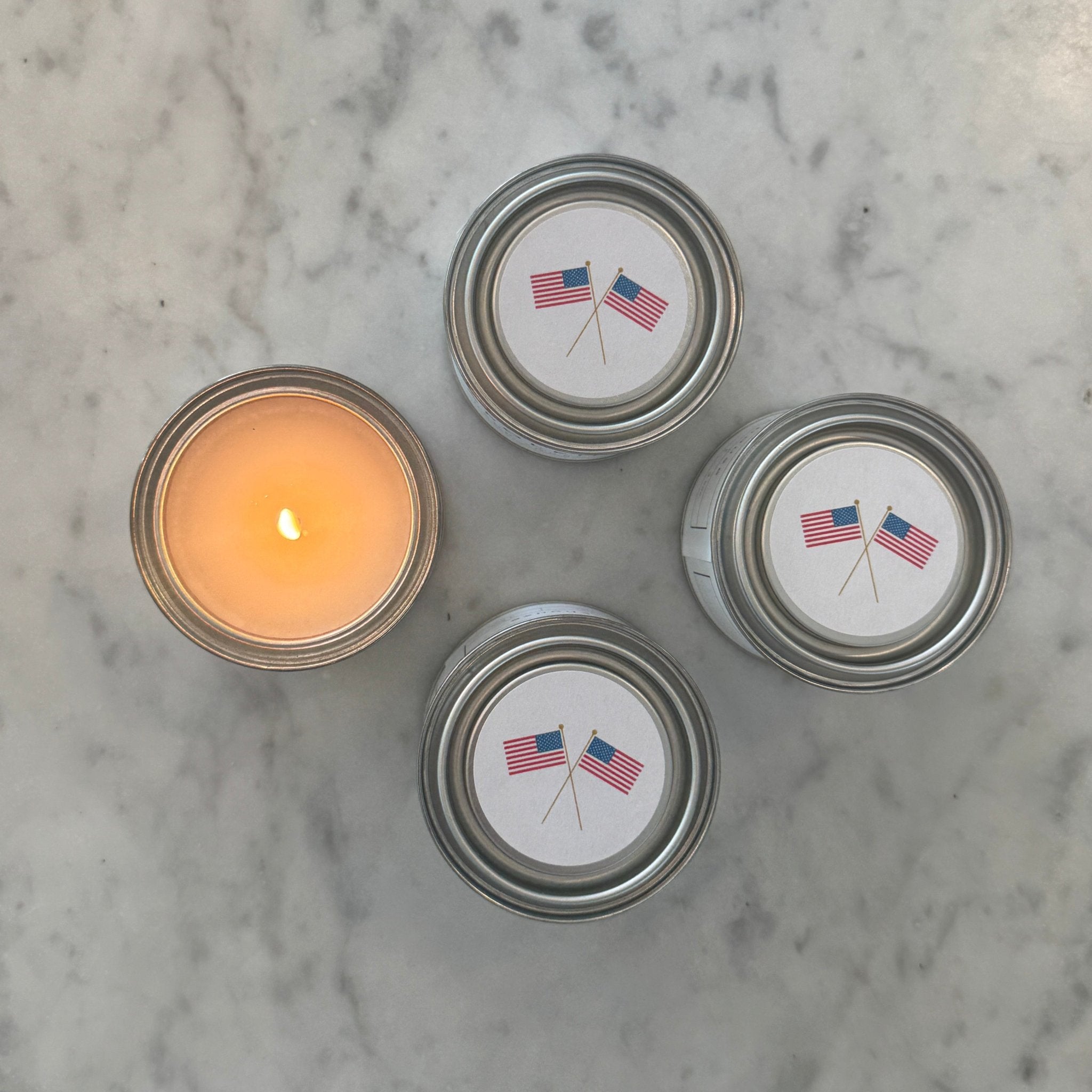 Custom mini candles with American Flag Toppers