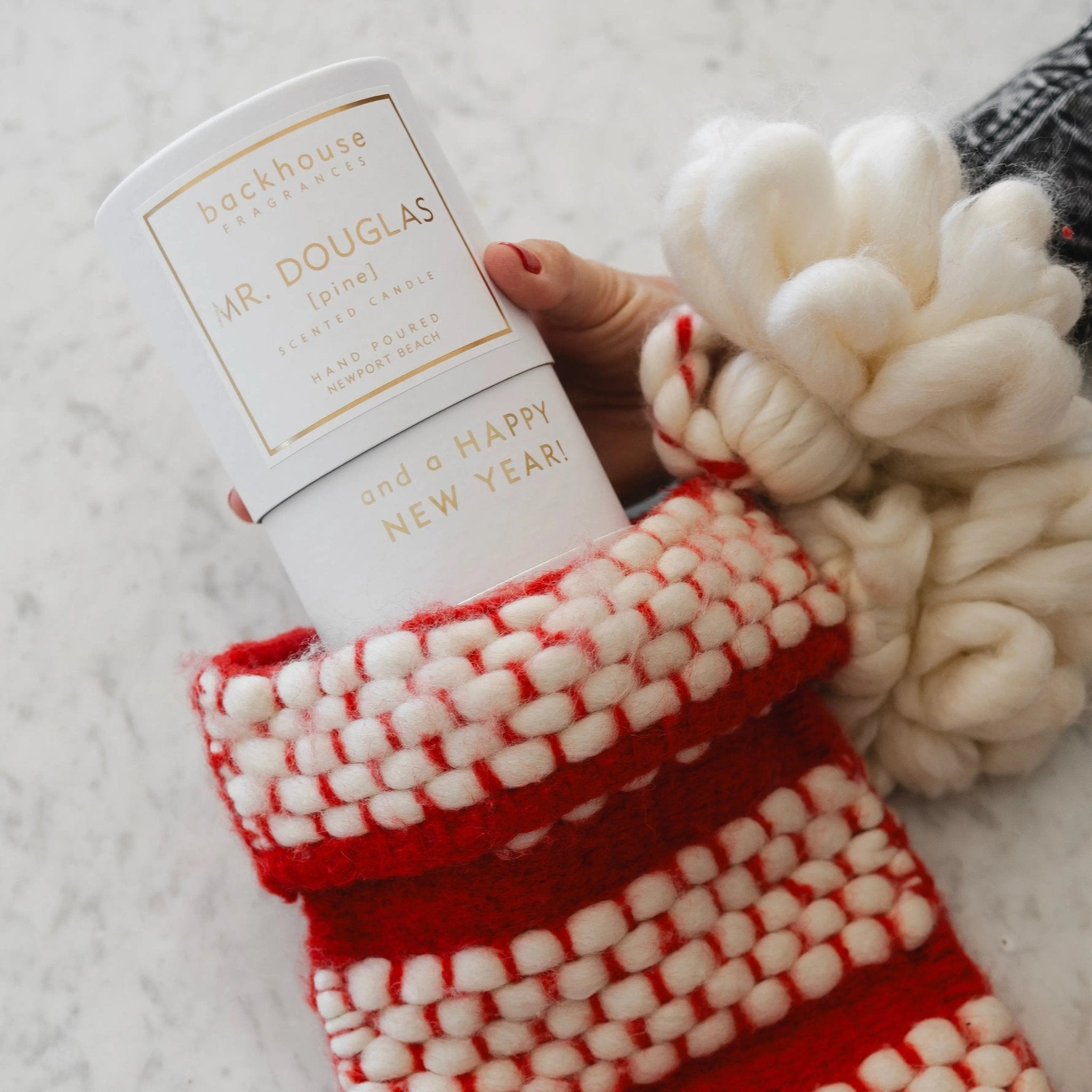 white and gold mr. douglas pine cedar candle backhouse fragrances Newport Beach