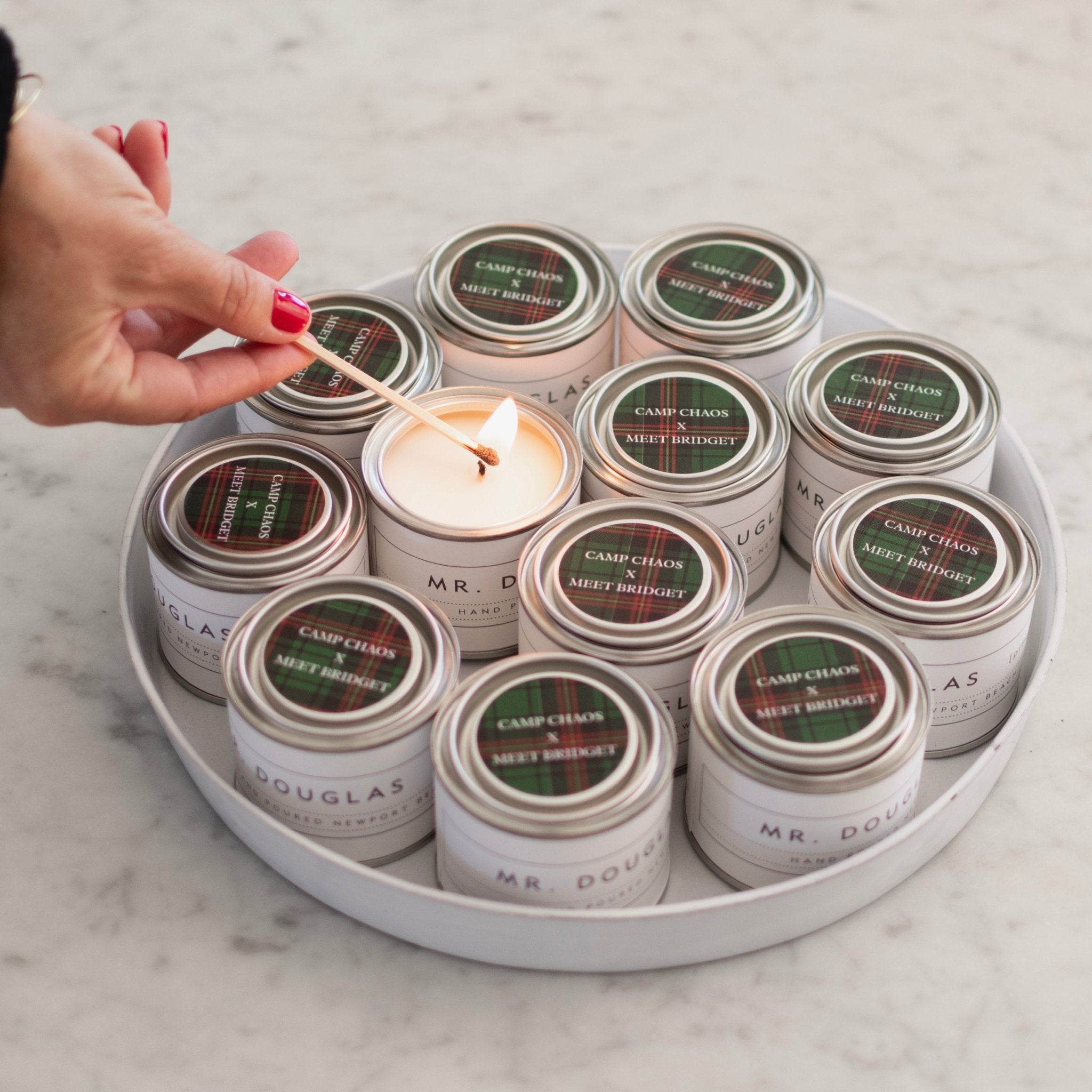 custom corporate mini candles with branded logo lids bulk order hand-poured Newport Beach backhouse fragrances