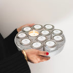 Custom branded corporate mini candles on a tray with personalized logo lids — bulk order hand-poured Newport Beach Backhouse Fragrances