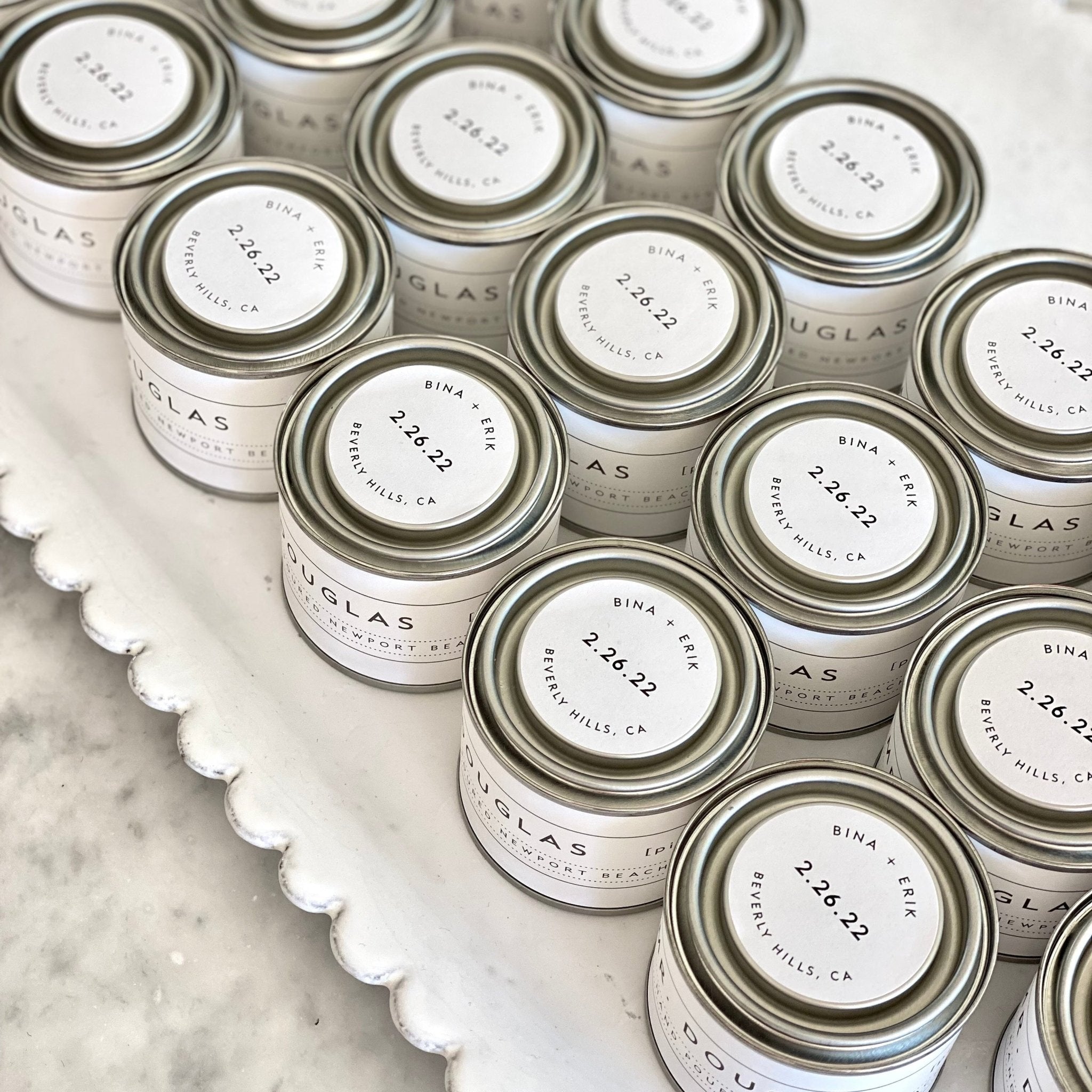 bulk custom wedding candle favors personalized lid and label hand-poured Newport Beach backhouse