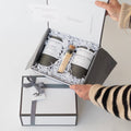 Backhouse Fragrances Duo Candle Gift Box with Lido sandalwood and Harriets Tree grapefruit candles, First American Title corporate gift unboxing