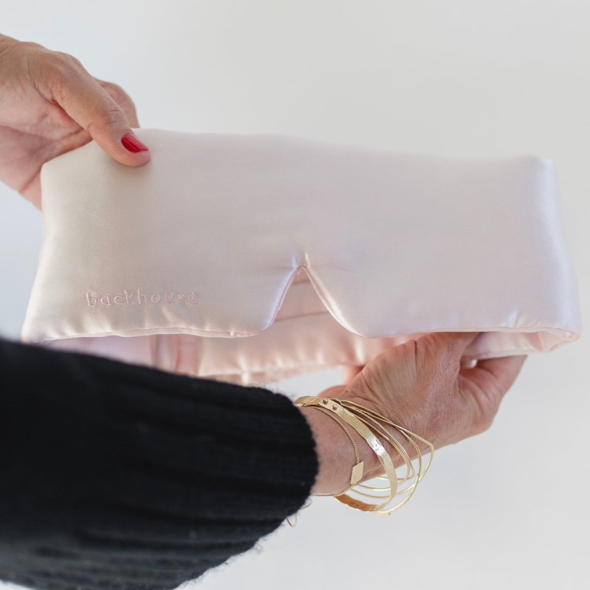 Backhouse blush pink 100% pure silk sleep mask with pink ribbon detail