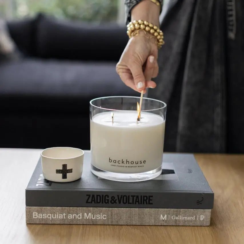 large luxury lido sandalwood 4-wick scented candle hand-poured Newport Beach backhouse fragrances