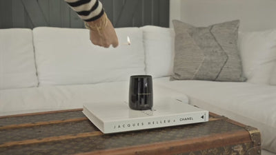 Lido candle displayed on a tabletop, sandalwood scent