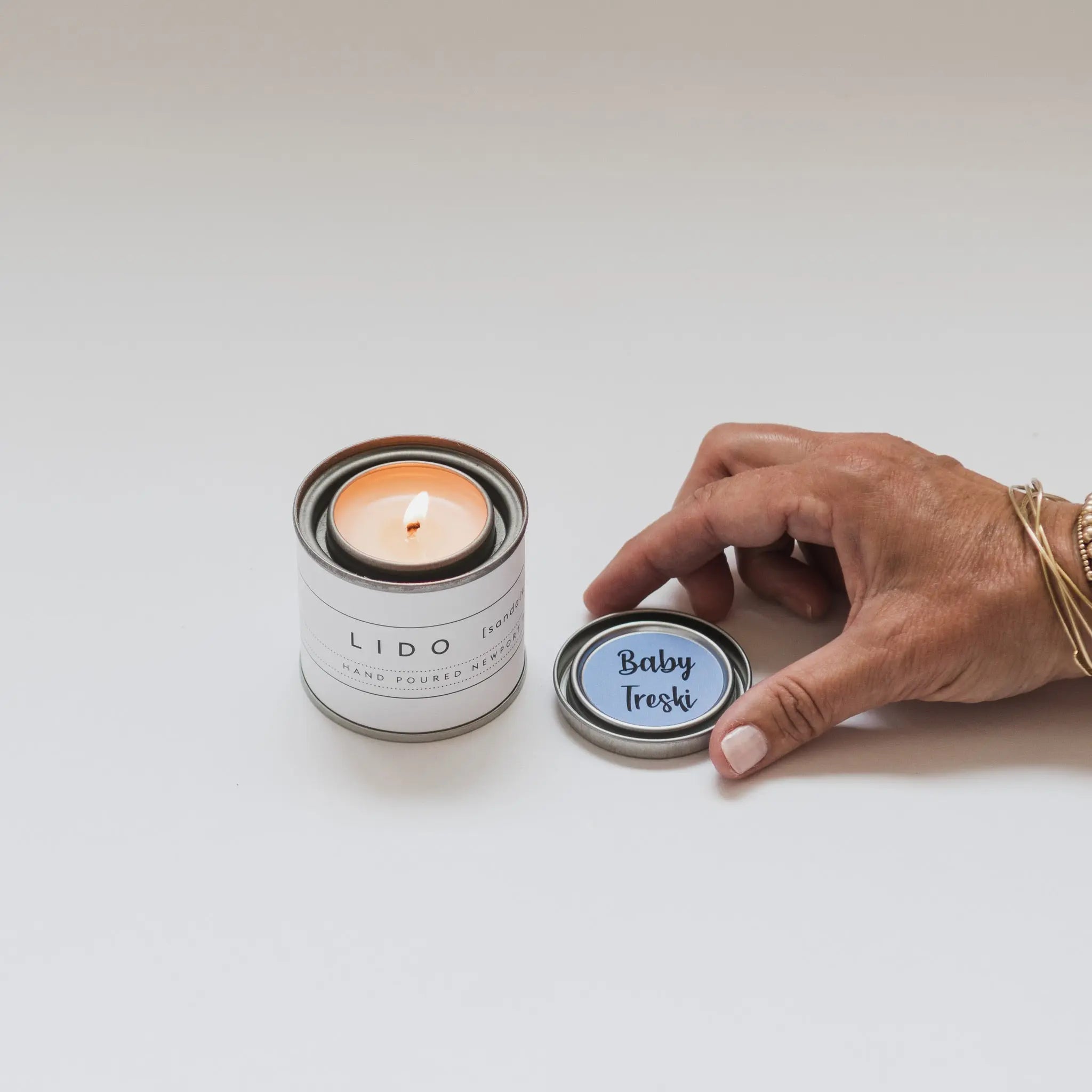 custom mini scented candle baby shower favor hand-poured Newport Beach backhouse gender reveal